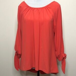 Tyche womens orange slit long sleeve blouse size medium